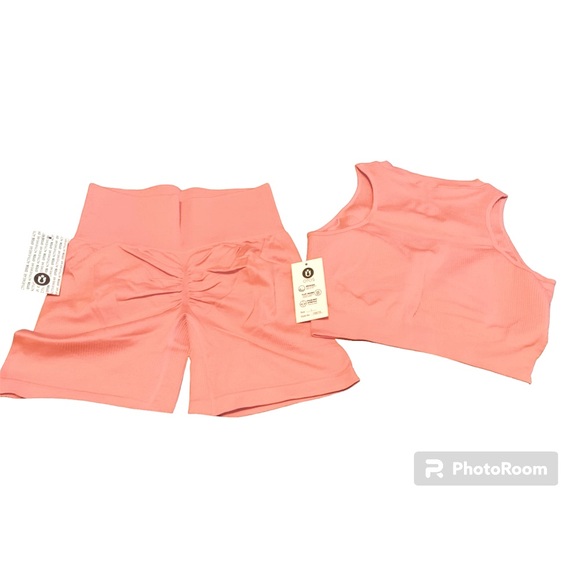 OTOS Active 2 Piece Seamless Ribbed Tank Top w/zipper & Biker Shorts Set - Picture 3 of 6